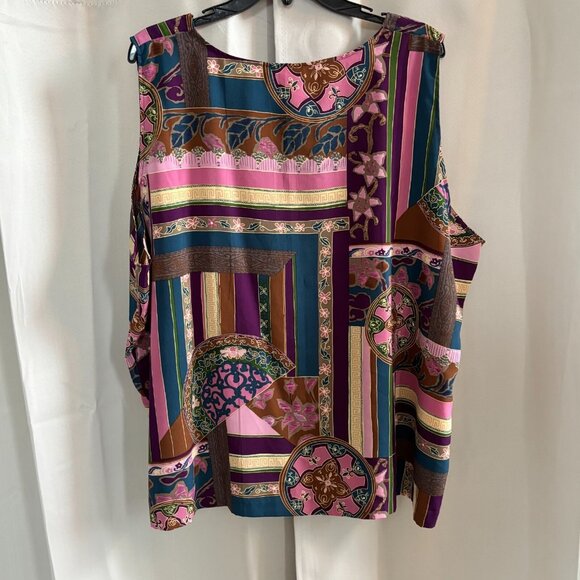 Vtg Patchwork Womens Top Size 3X Floral Boho Gemoetric Western Satin USA 18070 - Picture 2 of 7